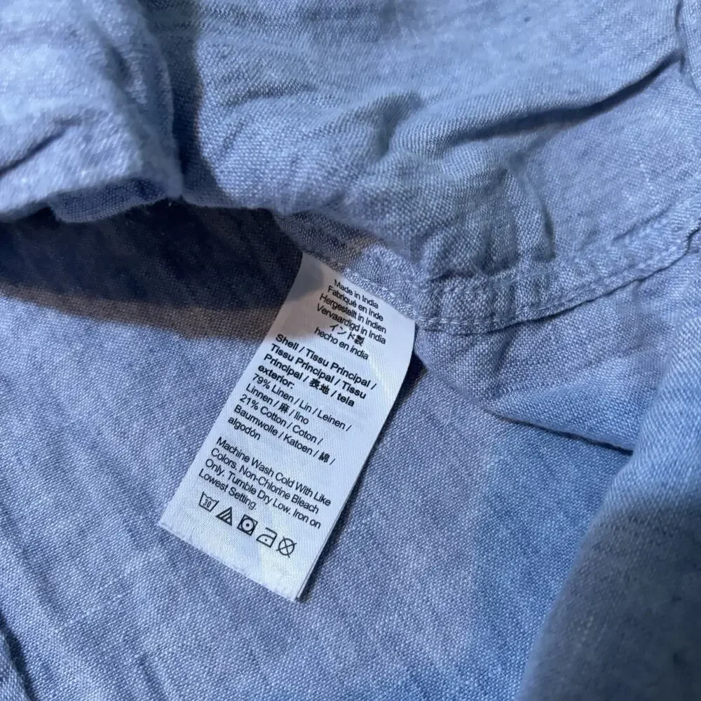 J Crew Shirt Mens Small Classic Blue Linen Blend Long Sleeve Button Beach AL174